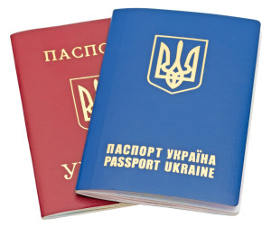 Two Ukraine passports isolated on white background
