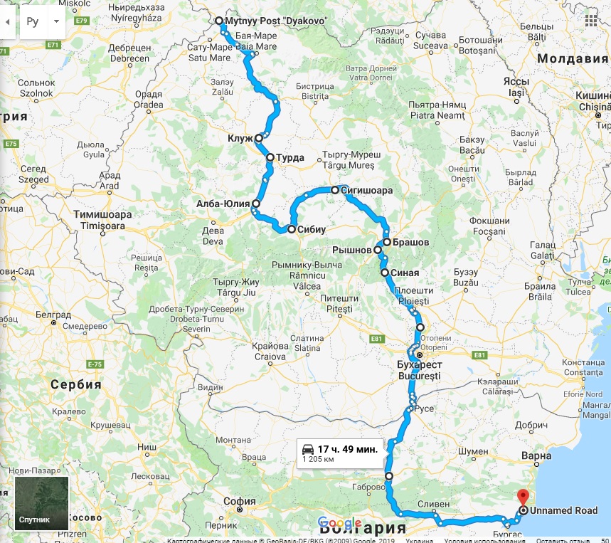 Карта маршрута по Румынии